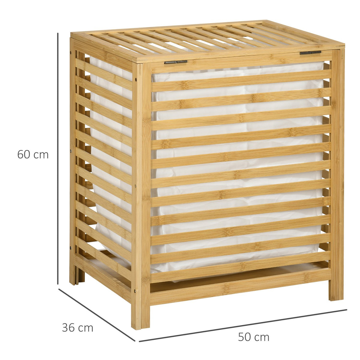 Laundry Basket 55L Bamboo Laundry Chest With Lid & Removable Laundry Bag For Bedroom, Bathroom, Natural, 50X36X60Cm