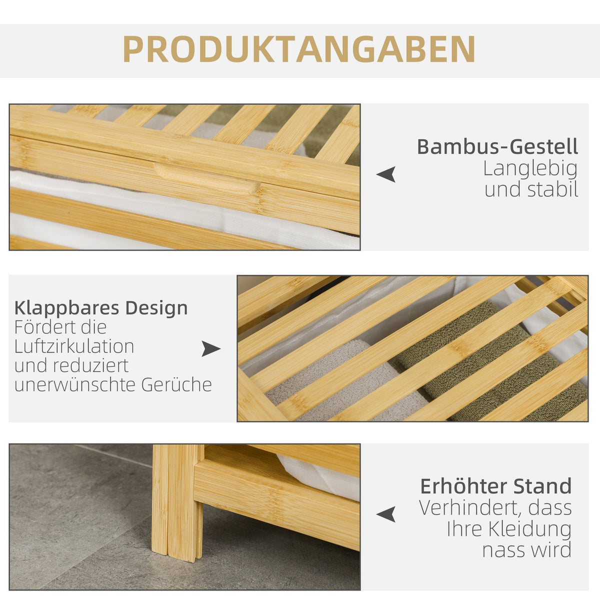 Laundry Basket 55L Bamboo Laundry Chest With Lid & Removable Laundry Bag For Bedroom, Bathroom, Natural, 50X36X60Cm
