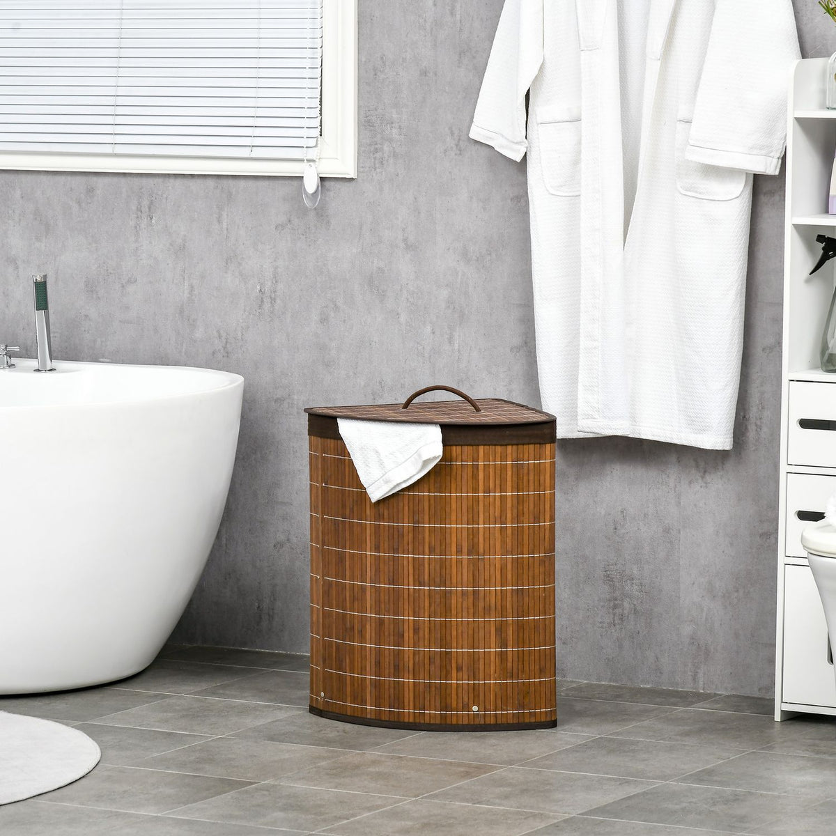 Laundry Basket 55L Laundry Basket Laundry Box With Lid, Handle, Laundry Basket Collector, Laundry Sorter With Removable Laundry Bag, Bamboo, Brown