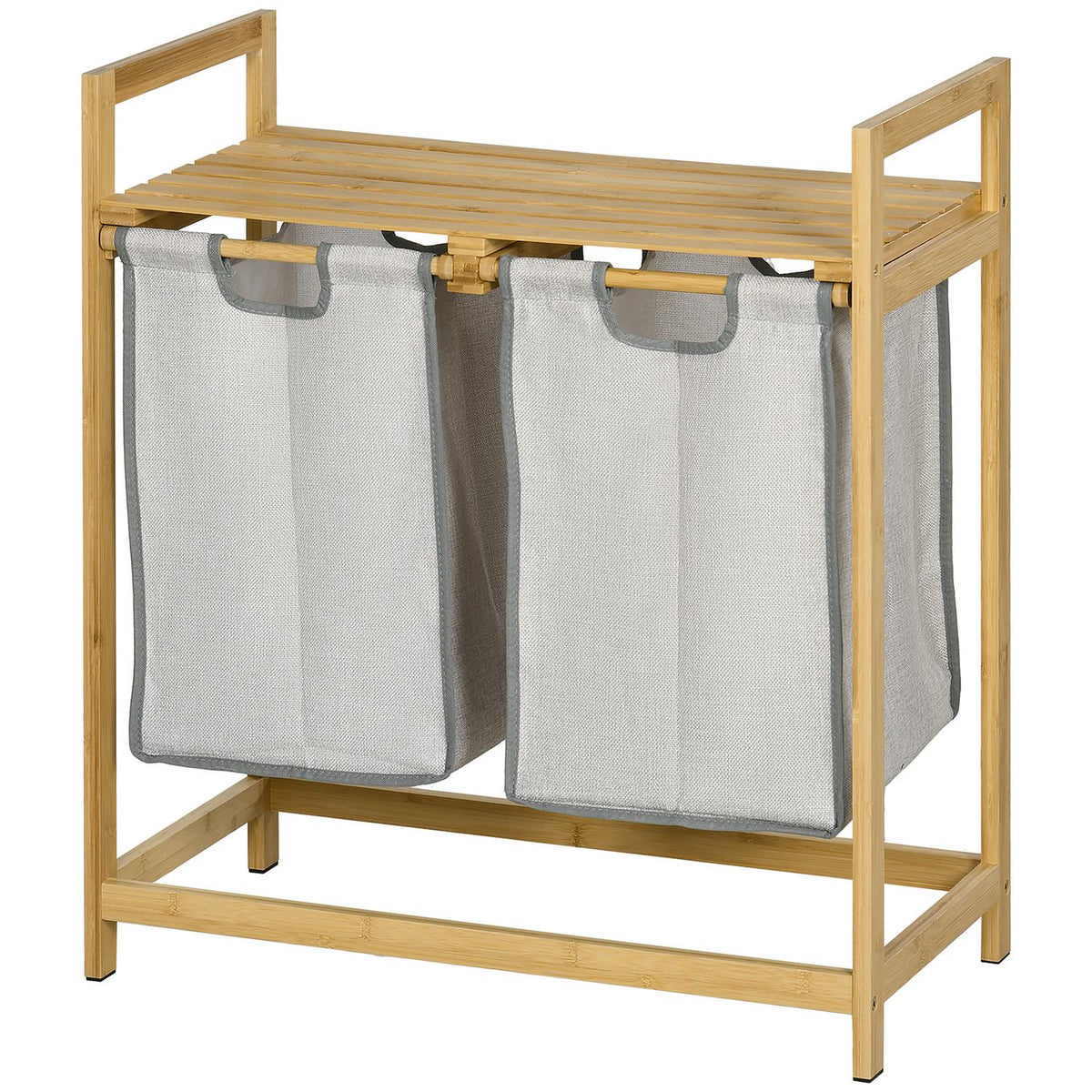 Laundry Basket 81.2 L Laundry Box with 2 Removable Laundry Bags, Laundry Hamper with Platform, Handle, for Bathroom, Bamboo, Natural