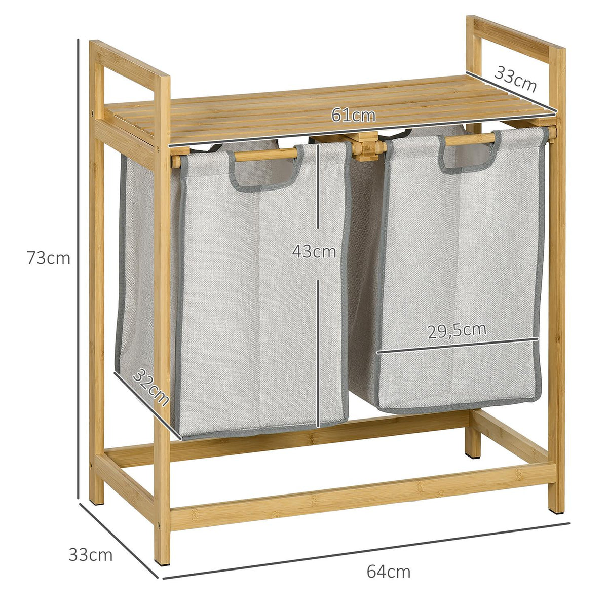 Laundry Basket 81.2 L Laundry Box with 2 Removable Laundry Bags, Laundry Hamper with Platform, Handle, for Bathroom, Bamboo, Natural