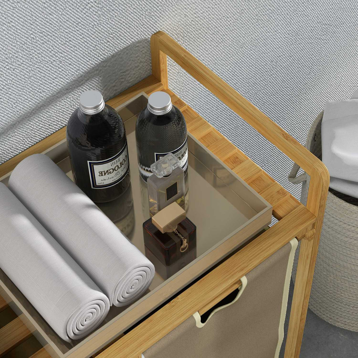 Laundry Basket Laundry Box With 2 Removable Laundry Bags Laundry Hamper For Bathroom Bamboo Cream 63.5 X 33 X 73 Cm