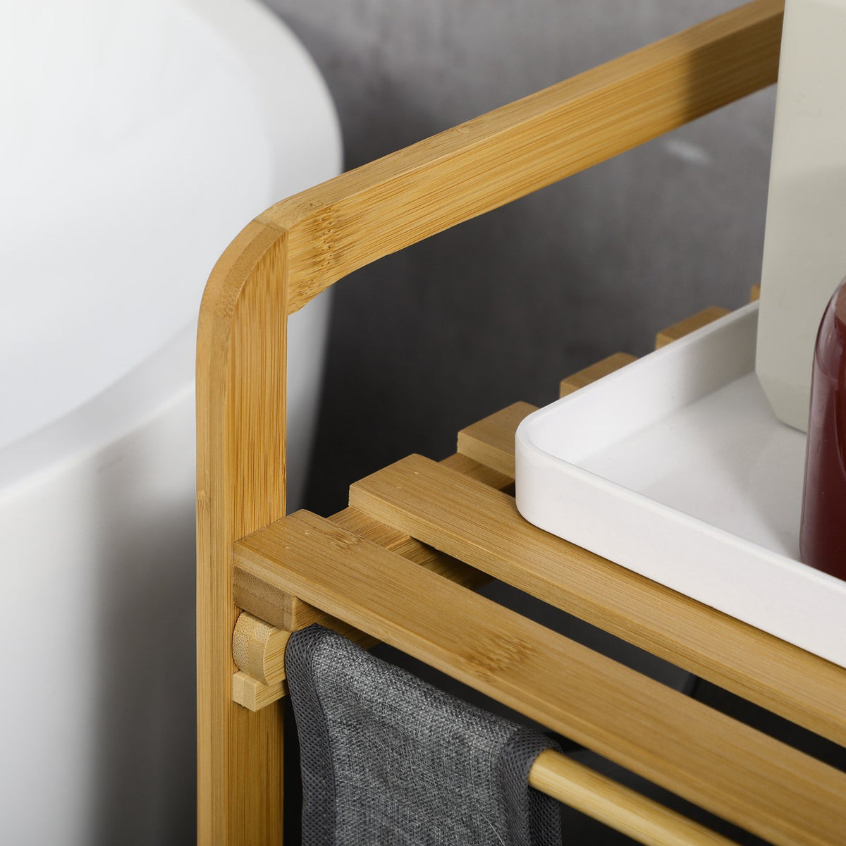 Laundry Basket Laundry Box With 2 Removable Laundry Bags Laundry Hamper With Platform For Bathroom Bamboo Gray + Natural