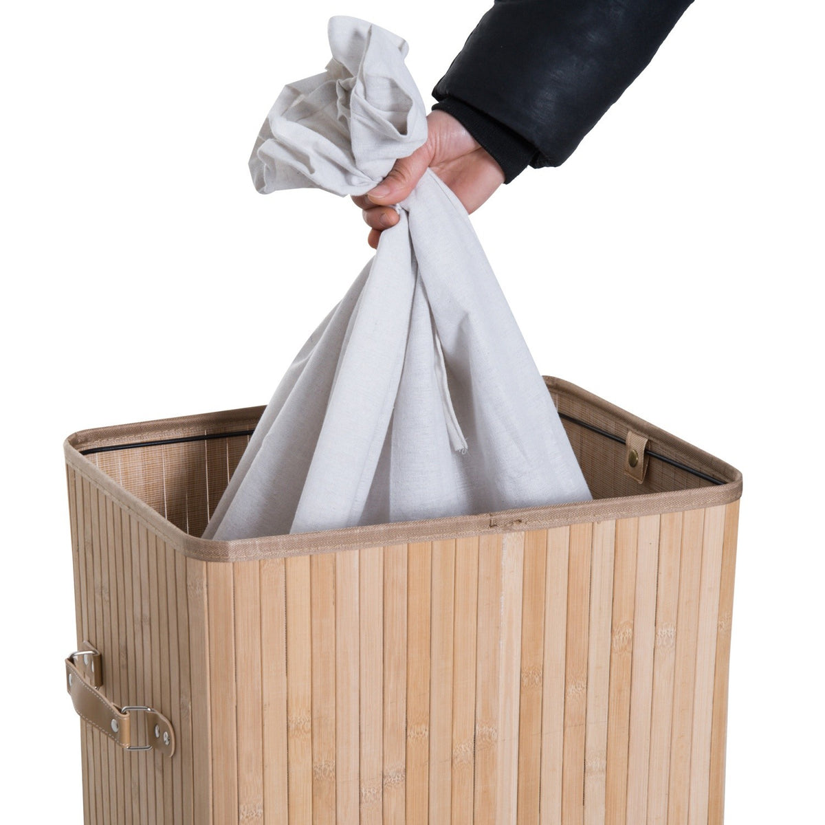 Laundry Basket Laundry Box With Lid Laundry Hamper Canvas Bag Bamboo Foldable 72L Natural 40 X 30 X 60 Cm