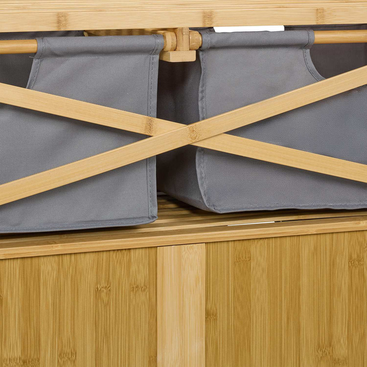Laundry Basket Rack with 2 Fabric Drawers, Bamboo Shelf