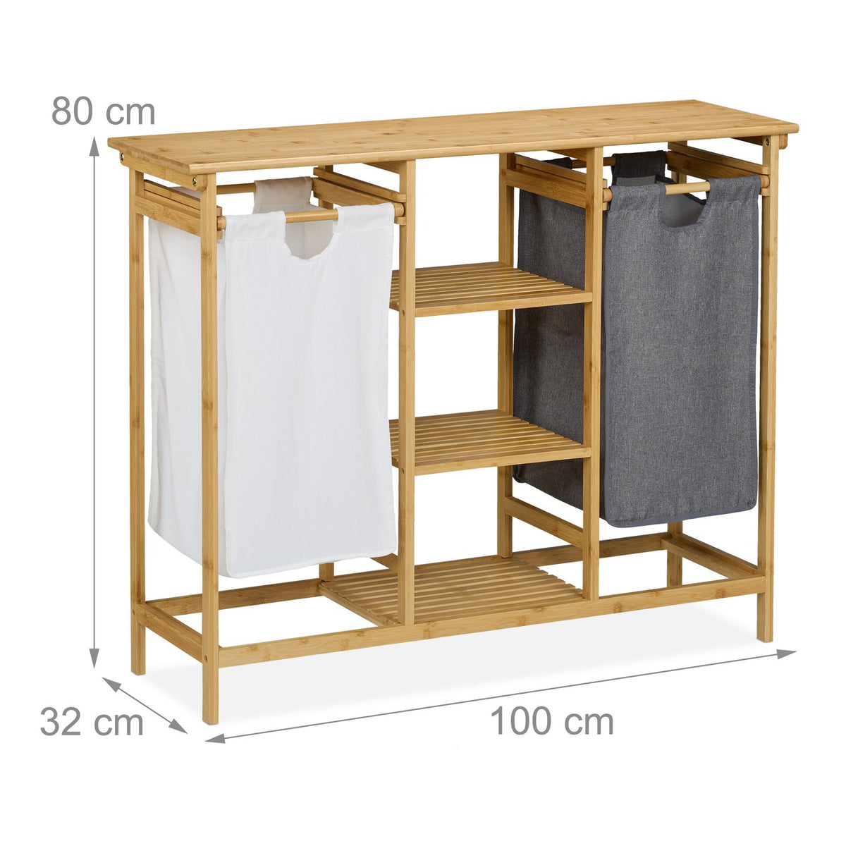 Laundry Basket Rack with 4 Shelves, Bamboo Fabric