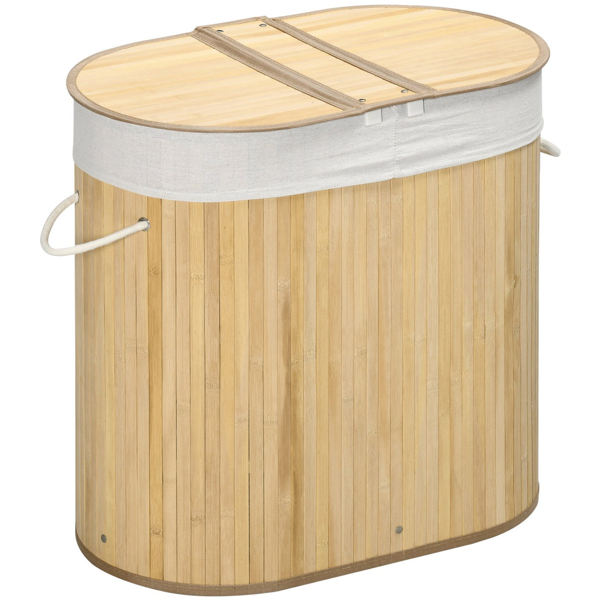 Laundry Basket With Lid, 2 Sections, Removable Laundry Sorter, Natural Bamboo, For Laundry Organization