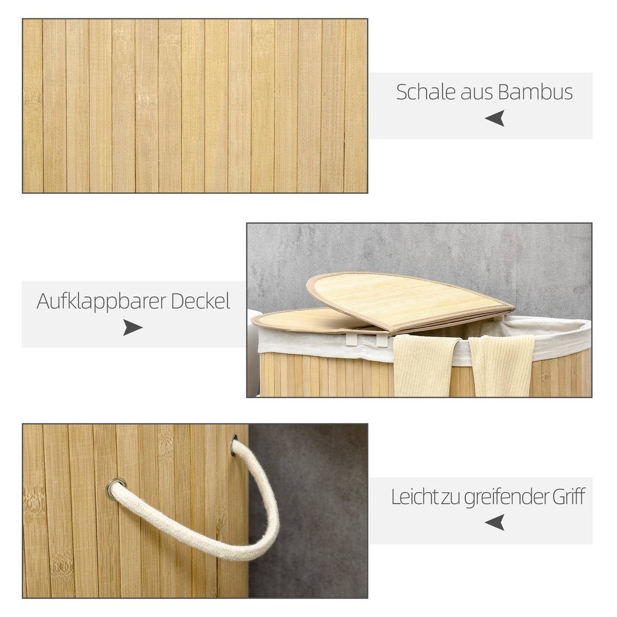 Laundry Basket With Lid, 2 Sections, Removable Laundry Sorter, Natural Bamboo, For Laundry Organization