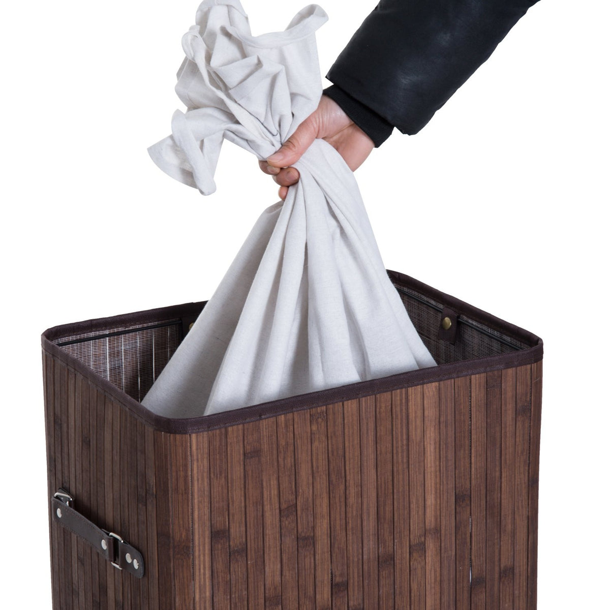 Laundry Basket With Lid 72L Laundry Hamper Foldable Washable Laundry Bag Bamboo With Handles Dark Brown 40X30X60Cm