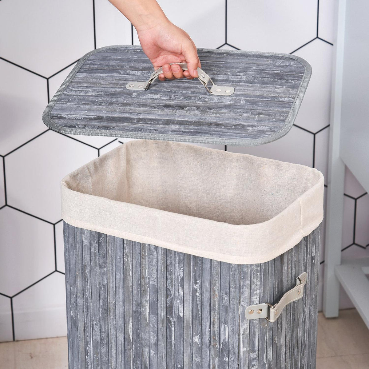 Laundry Basket With Lid 72L Laundry Hamper Foldable Washable Laundry Bag Bamboo With Handles Gray 40X30X60Cm