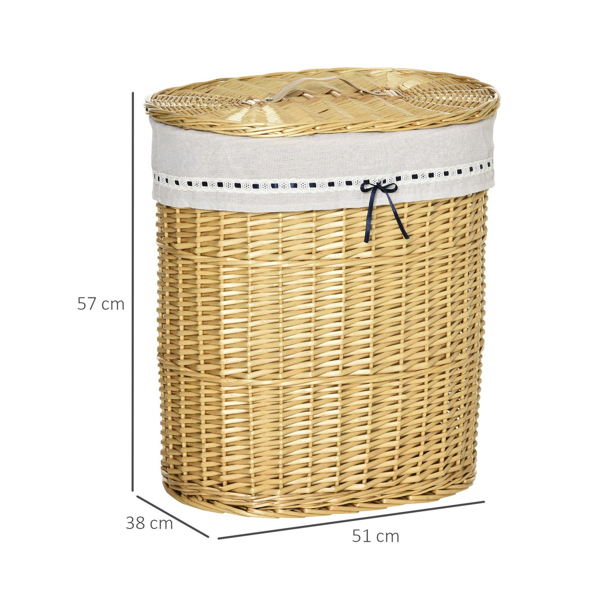 Laundry Basket With Lid Laundry Box Made Of Wicker, Natural, 100L, 51X38X57Cm