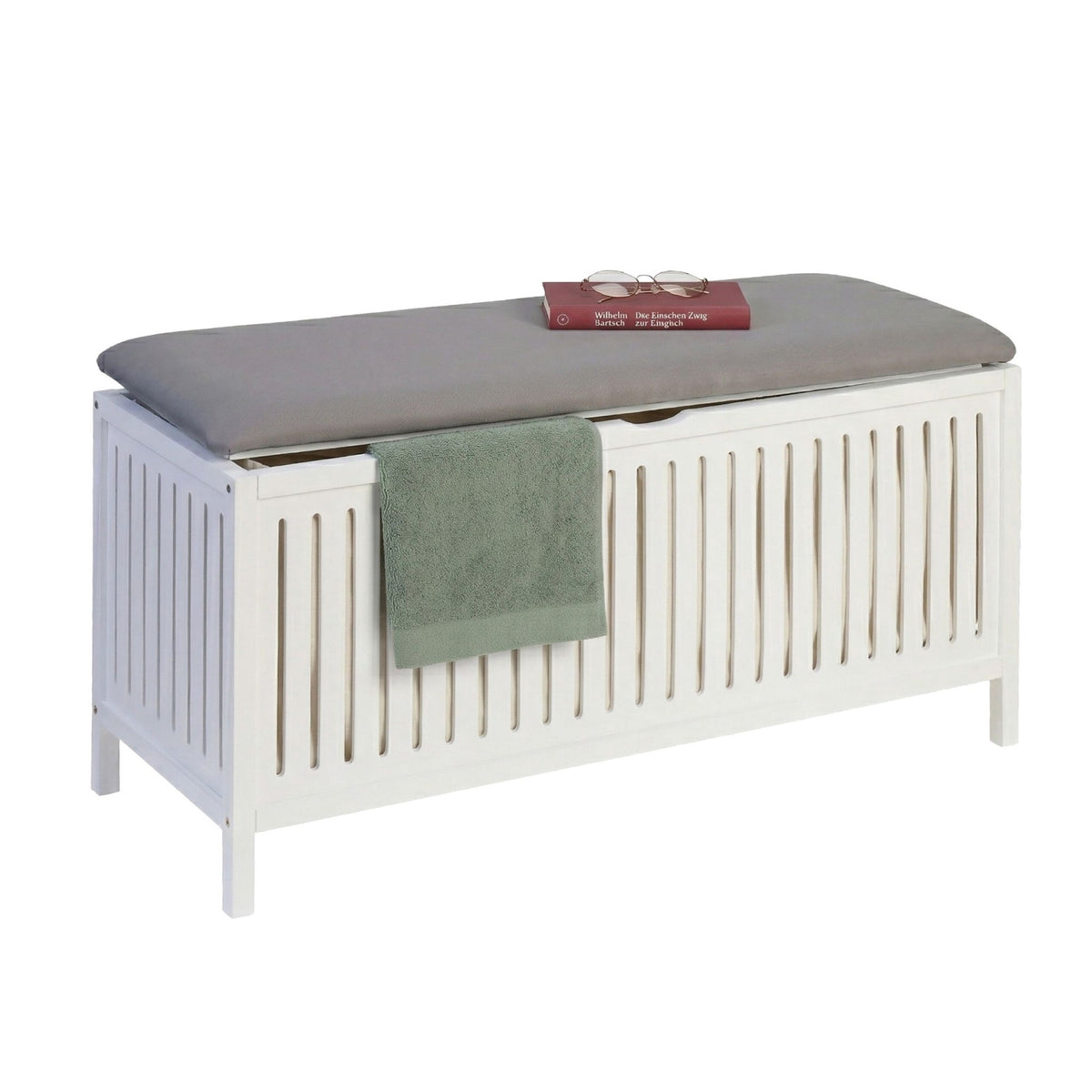 Laundry Hamper Stool – Walnut Finish, Padded Seat