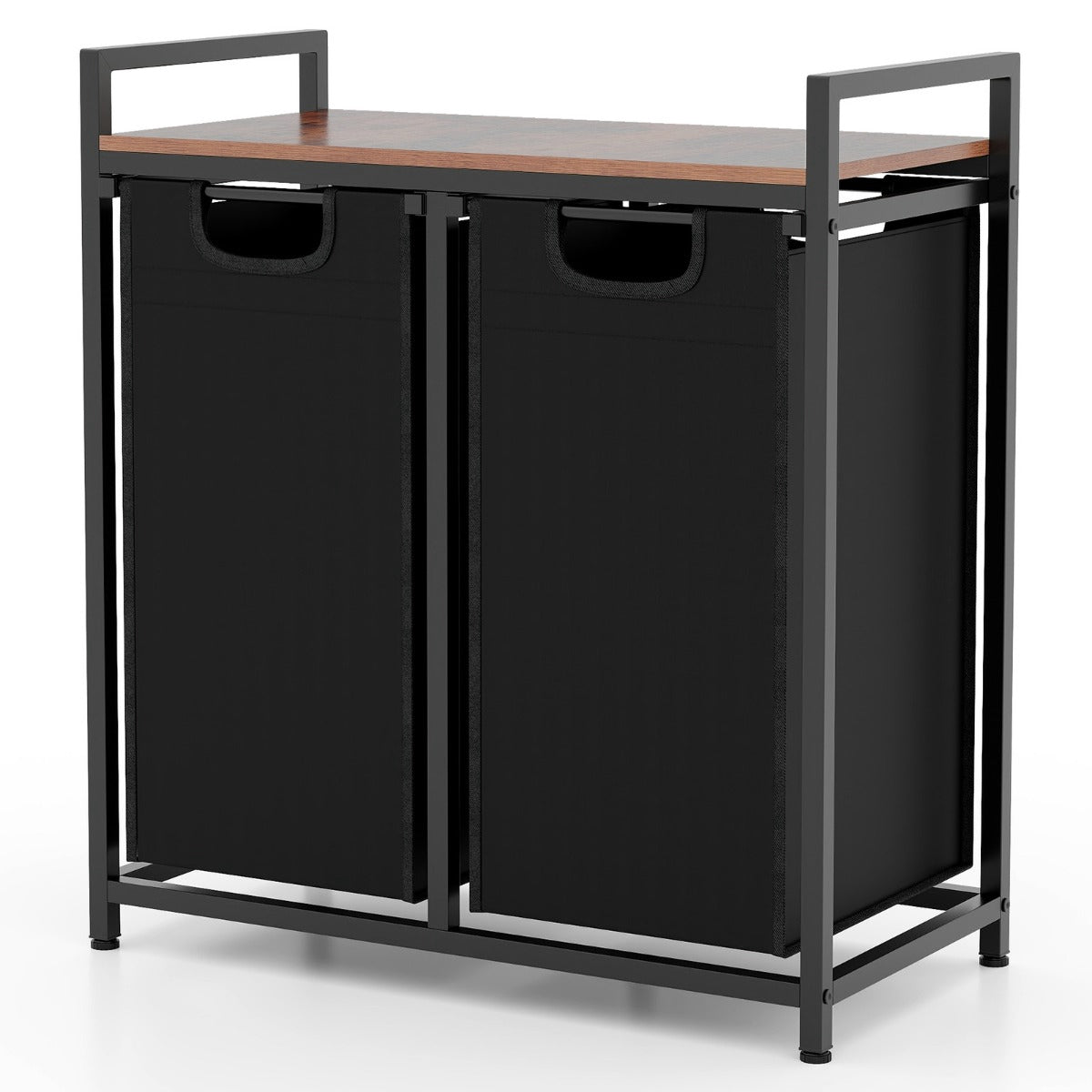 Laundry Hamper With Shelf, 2 Removable Bags, Black Brown
