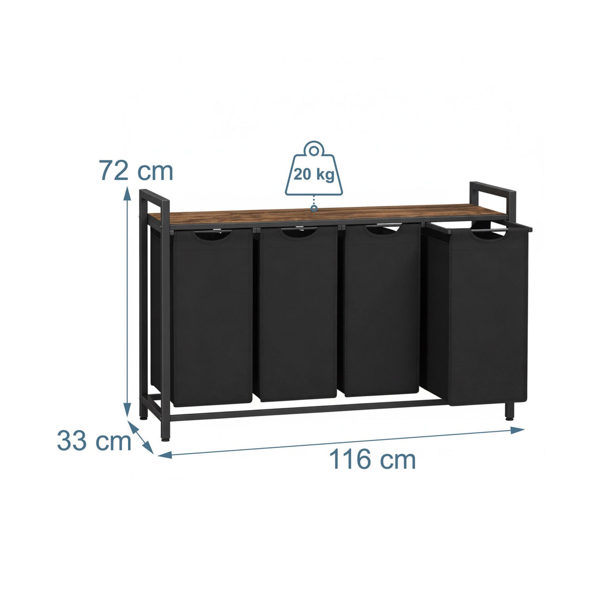 Laundry Hamper with 4 Removable Bags and Shelf
