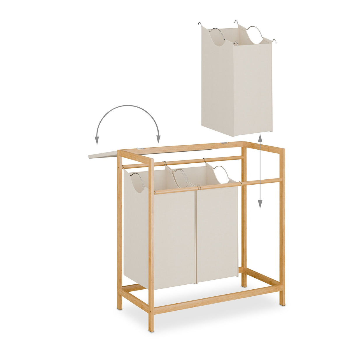 Laundry Rack with 3 Removable Bags, Bamboo Shelf