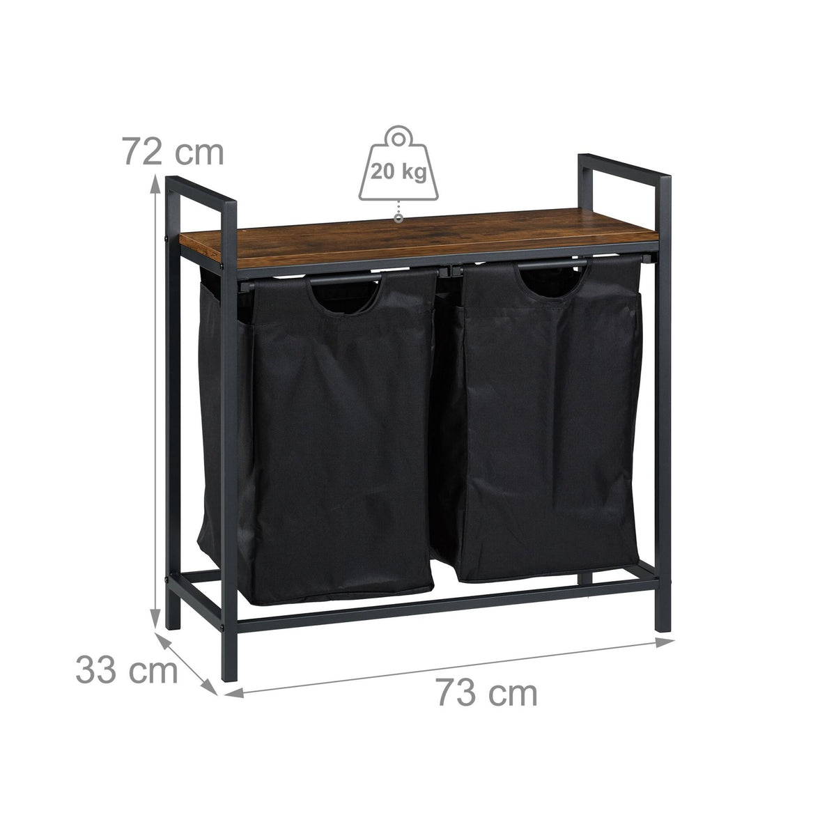 Laundry Sorter with 2 Removable Bags and Shelf