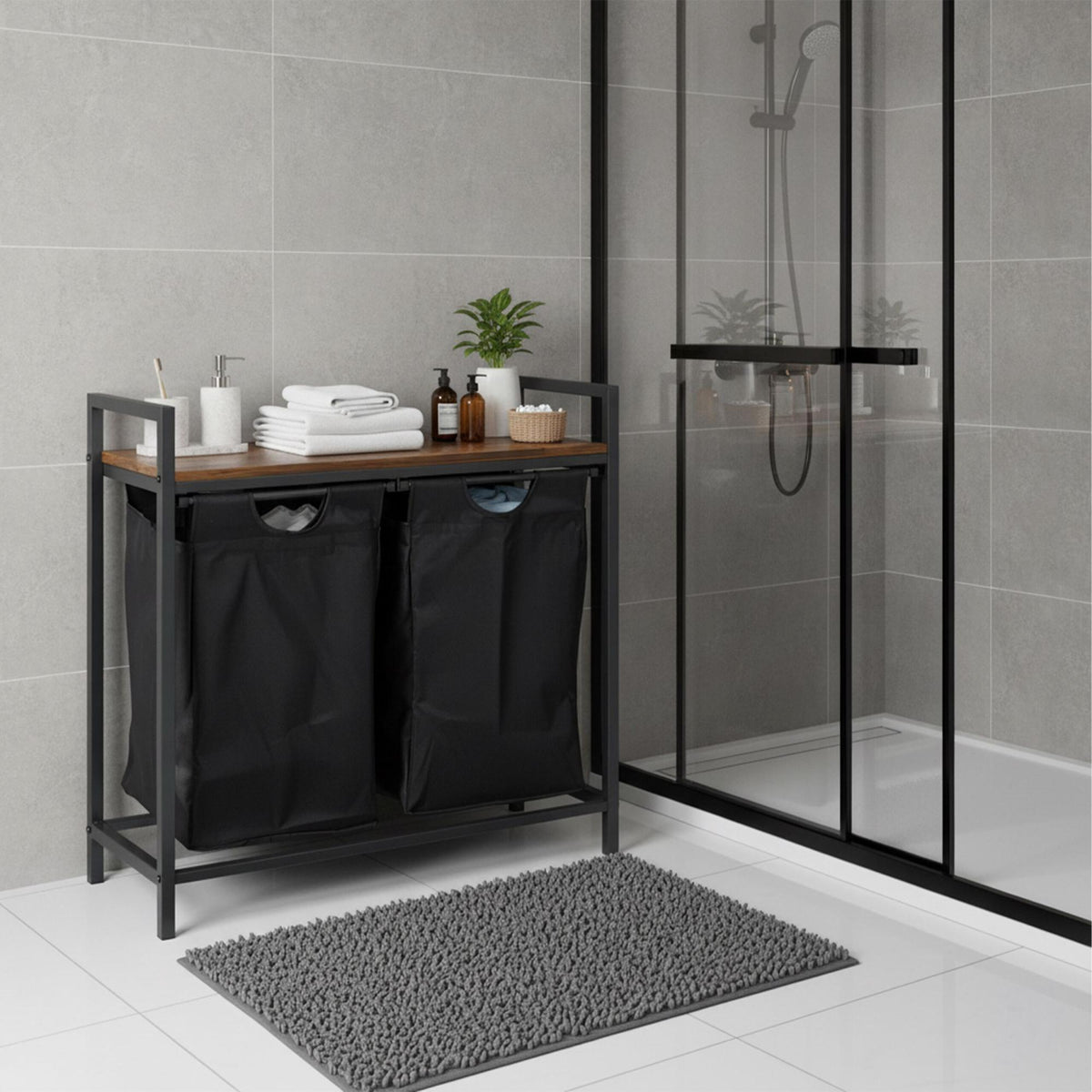 Laundry Sorter with 2 Removable Bags and Shelf