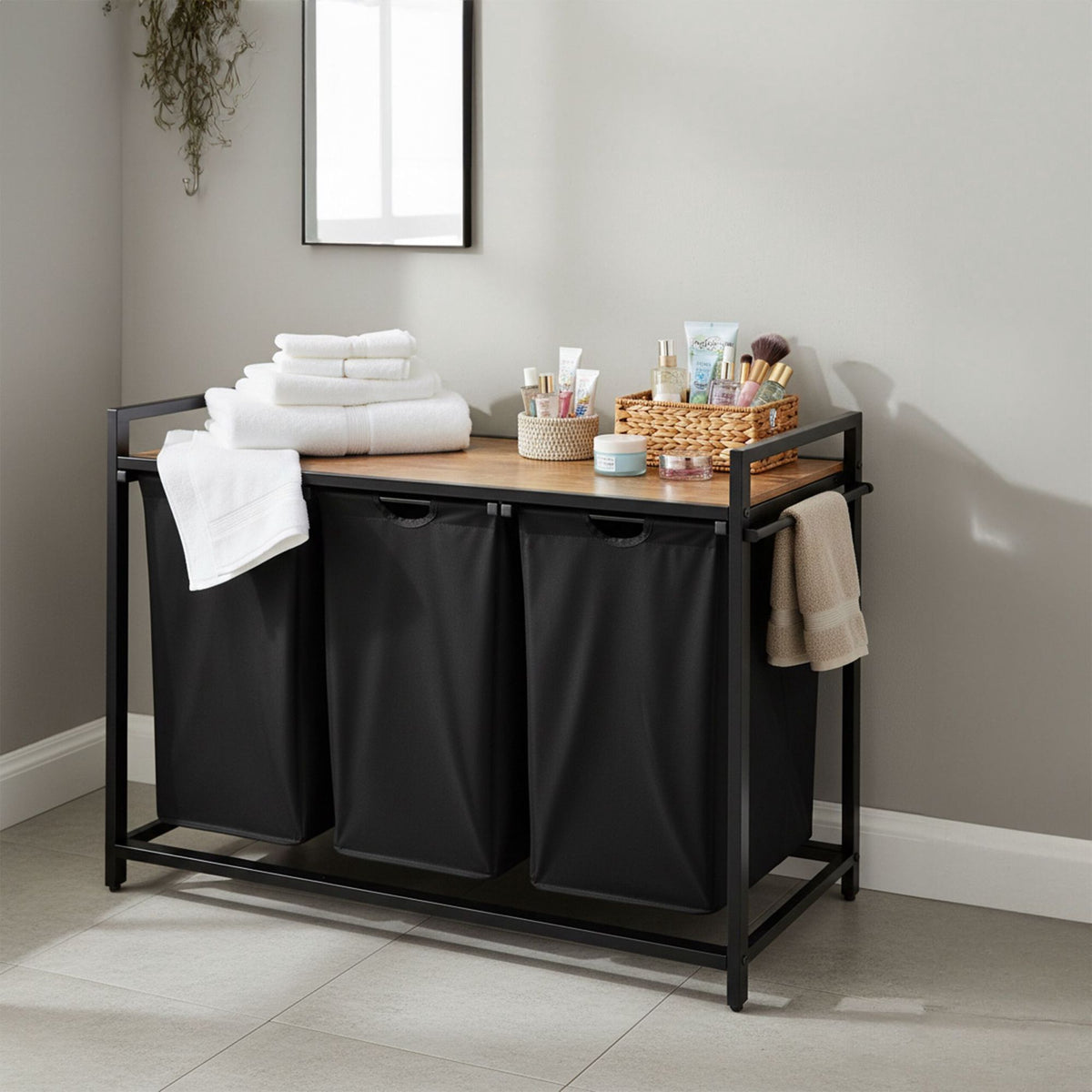 Laundry Sorter with 3 Removable Bags and Shelf