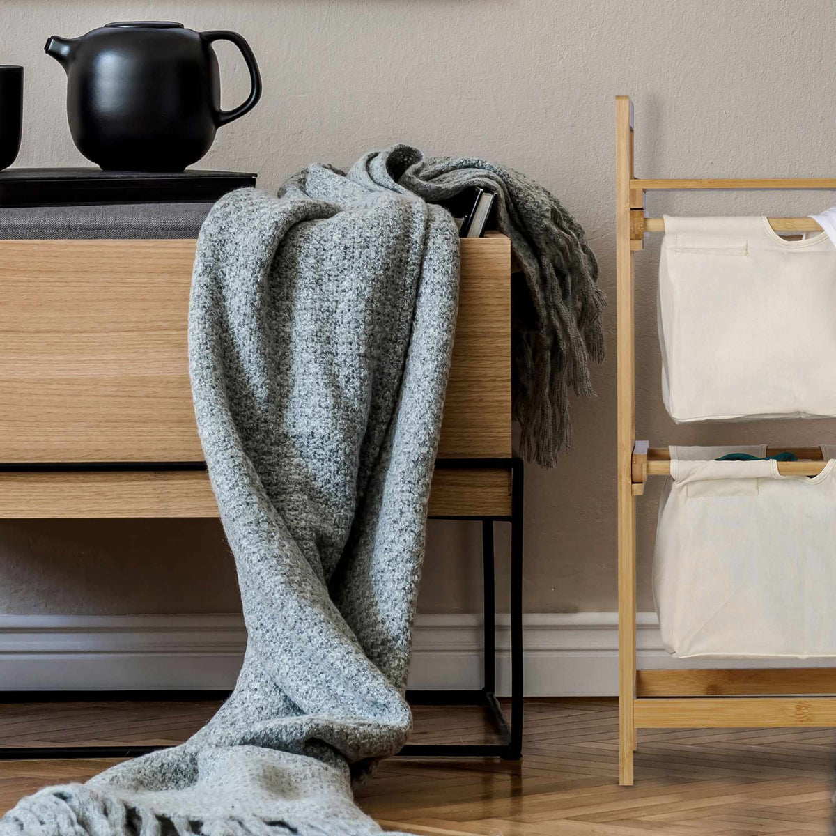 Laundry basket in bamboo 2 drawers