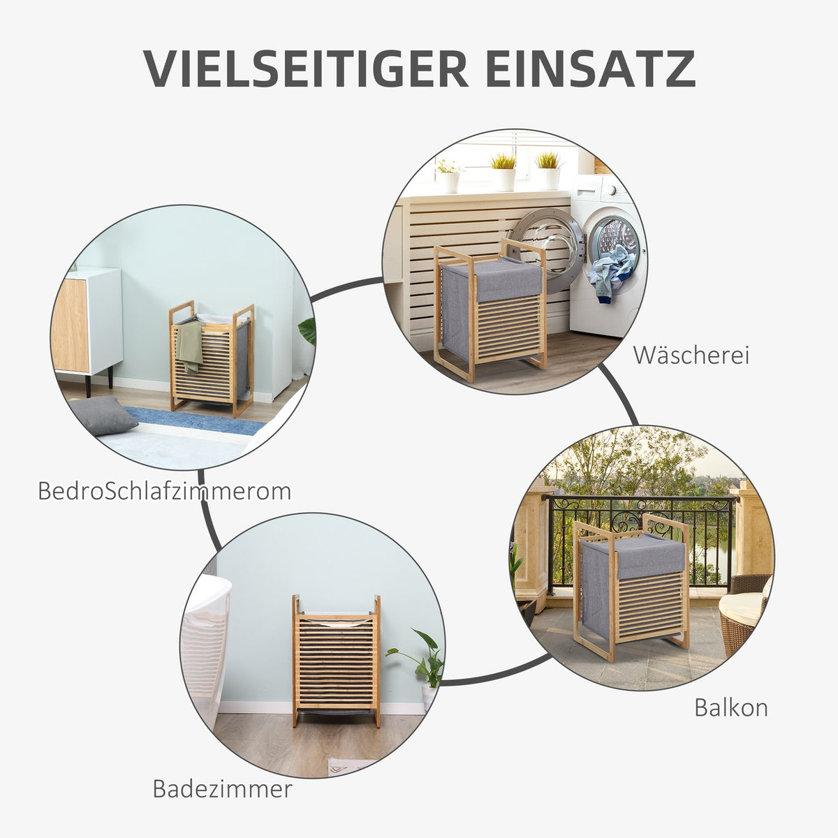 Laundry basket with lid, laundry collector, laundry box with washable laundry bag, cloth bag, bamboo, polyester, natural + gray, 40x35x60.5cm
