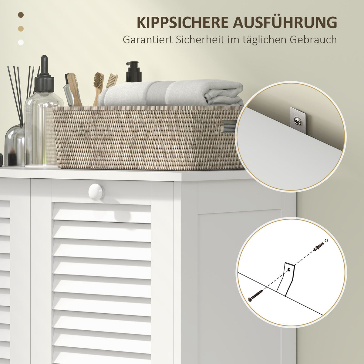 Laundry cabinet, bathroom cabinet with 2 laundry baskets, bathroom cabinet with handles, slatted doors, laundry basket, bathroom furniture for bathroom, 70 x 38 x 73 cm, white