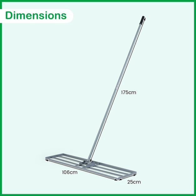 Lawn Leveling Rake, 177 cm Adjustable Handle, 106x25 cm Plate