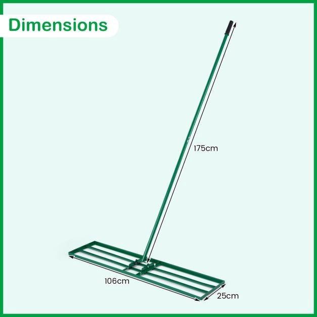 Lawn Leveling Rake, 177cm Adjustable Handle, Anti-Slip Grip
