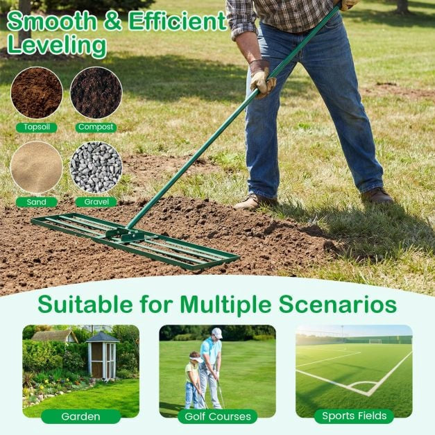 Lawn Leveling Rake, 177cm Adjustable Handle, Anti-Slip Grip