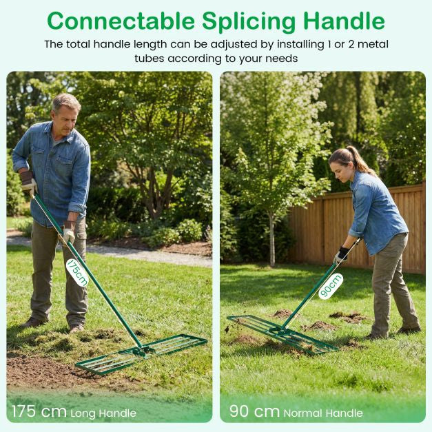 Lawn Leveling Rake, 177cm Adjustable Handle, Anti-Slip Grip