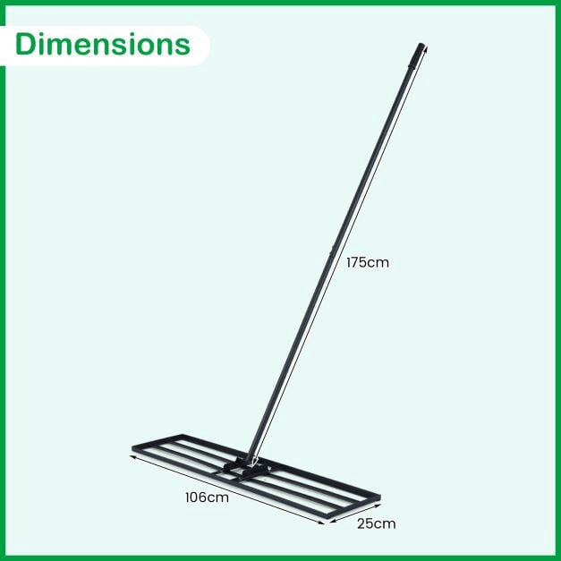 Lawn Leveling Rake – 177cm Adjustable Handle, Rotating Head