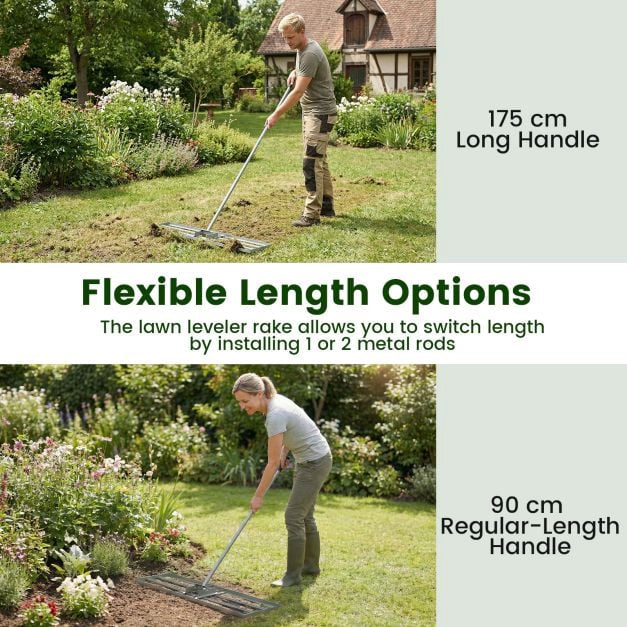 Lawn Leveling Rake, 91 x 25 cm, Adjustable Handle