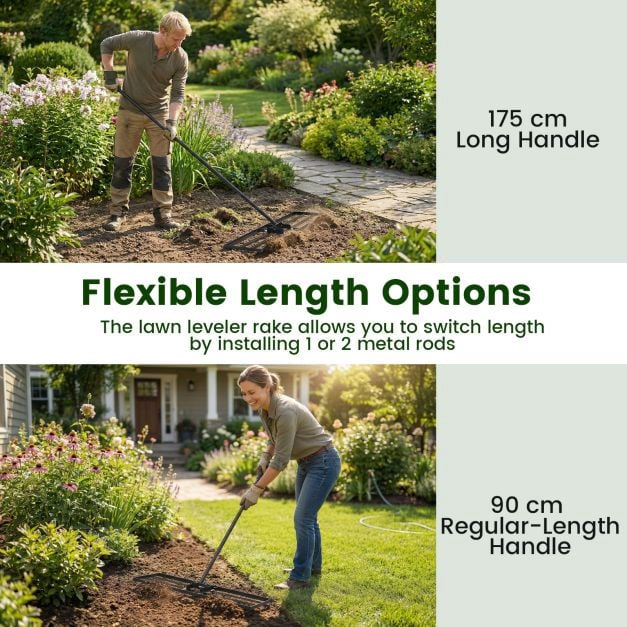 Lawn Leveling Rake, Adjustable Handle, 180 U-Head
