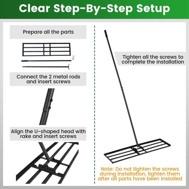 Lawn Leveling Rake, Adjustable Handle, 180 U-Head