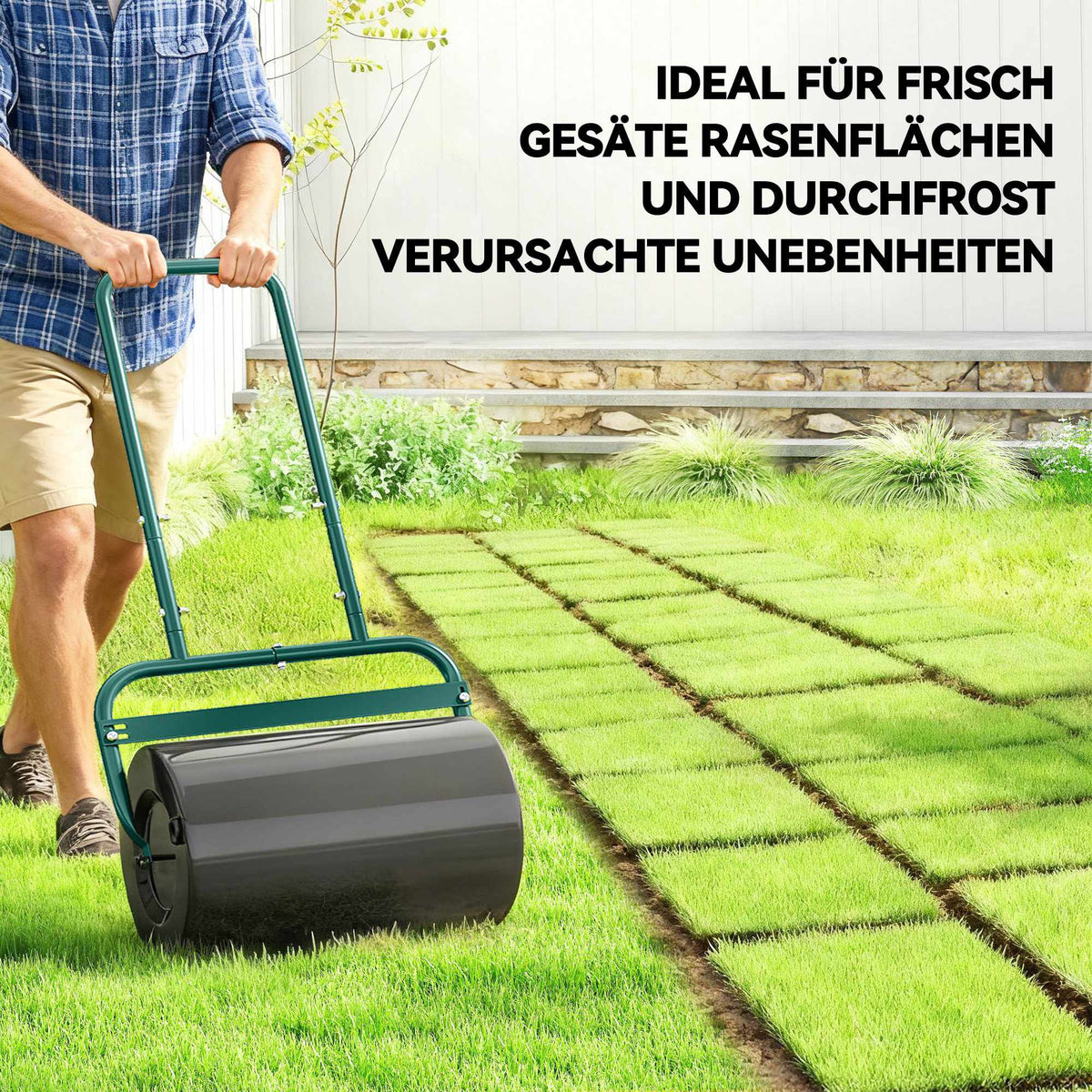 Lawn Roller, Steel, 38L Capacity, Dark Green, Easy Grip