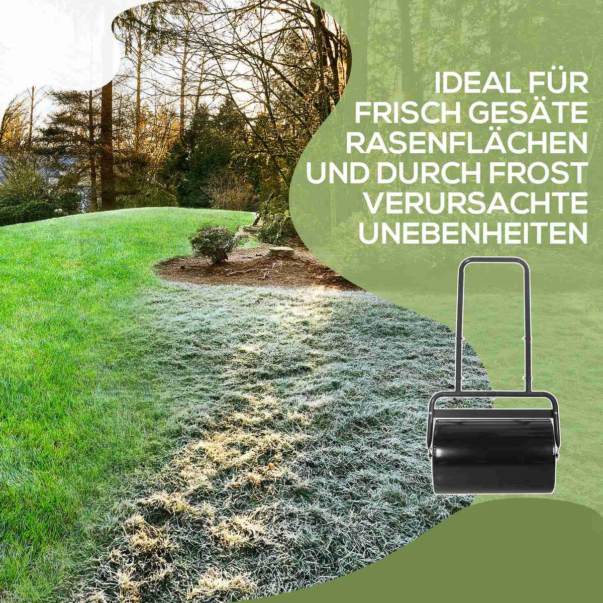 Lawn Roller With U-Handle, Garden Roller, 32Cm Diameter, 38L Water/62Kg Sand, Metal, Black, 57X32.5X107Cm