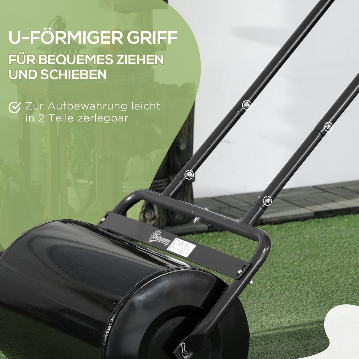 Lawn Roller With U-Handle, Garden Roller, 32Cm Diameter, 38L Water/62Kg Sand, Metal, Black, 57X32.5X107Cm