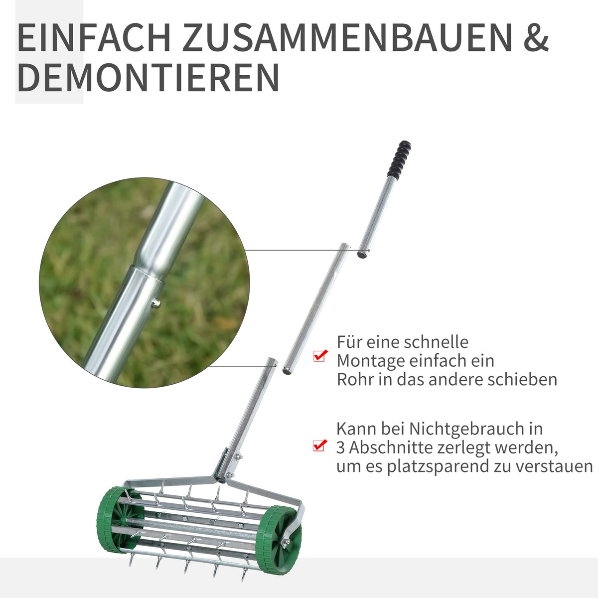 Lawn aerator, handle length, adjustable hand scarifier, lawn aeration, spiked roller lawn, rolling lawn aerator, maintain garden