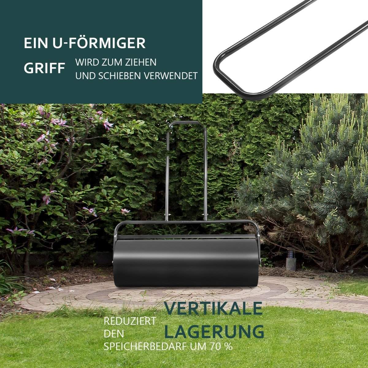Lawn roller steel lawn roller with heavy-duty drum 114 x 90 x 30 cm black