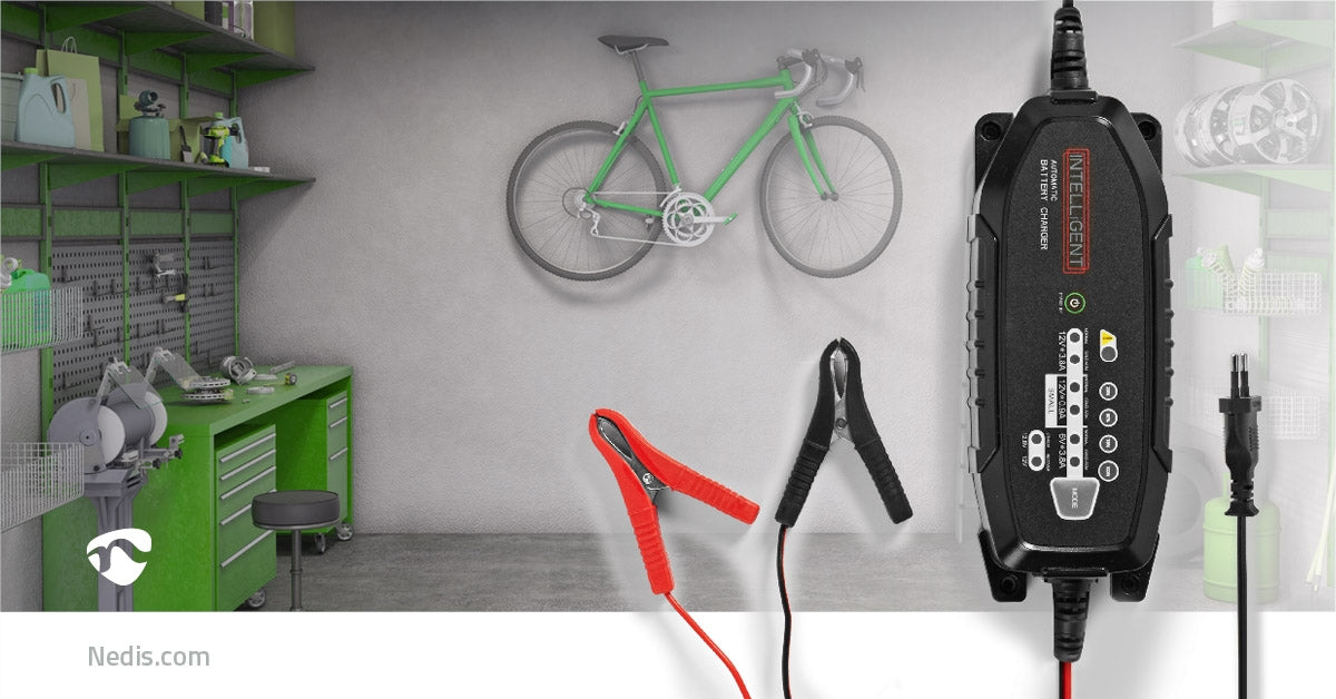 Lead Acid Battery Charger | 6 / 12 / 12.8 V DC | 3.8 A| Maintenance charge | Euro / Type C (CEE 7/16) | Battery Clamps | Battery type energy: AGM / Lead-acid / Gel / SLA / VRLA | Black