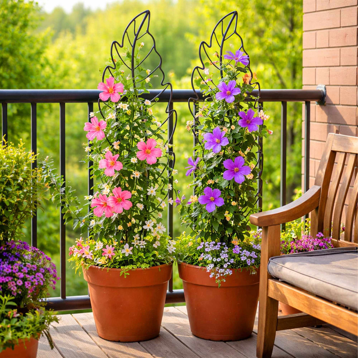 Leaf-Shaped Metal Trellis Set for Climbing Plants
