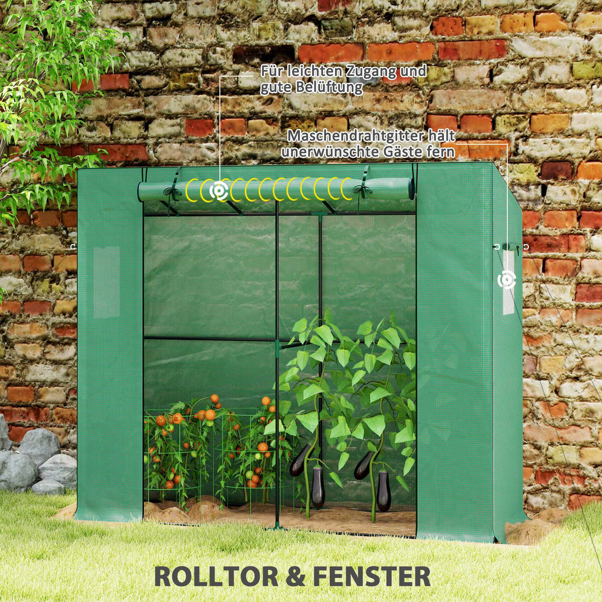 Lean-To Mini Greenhouse with UV Cover, Roll-Up Door