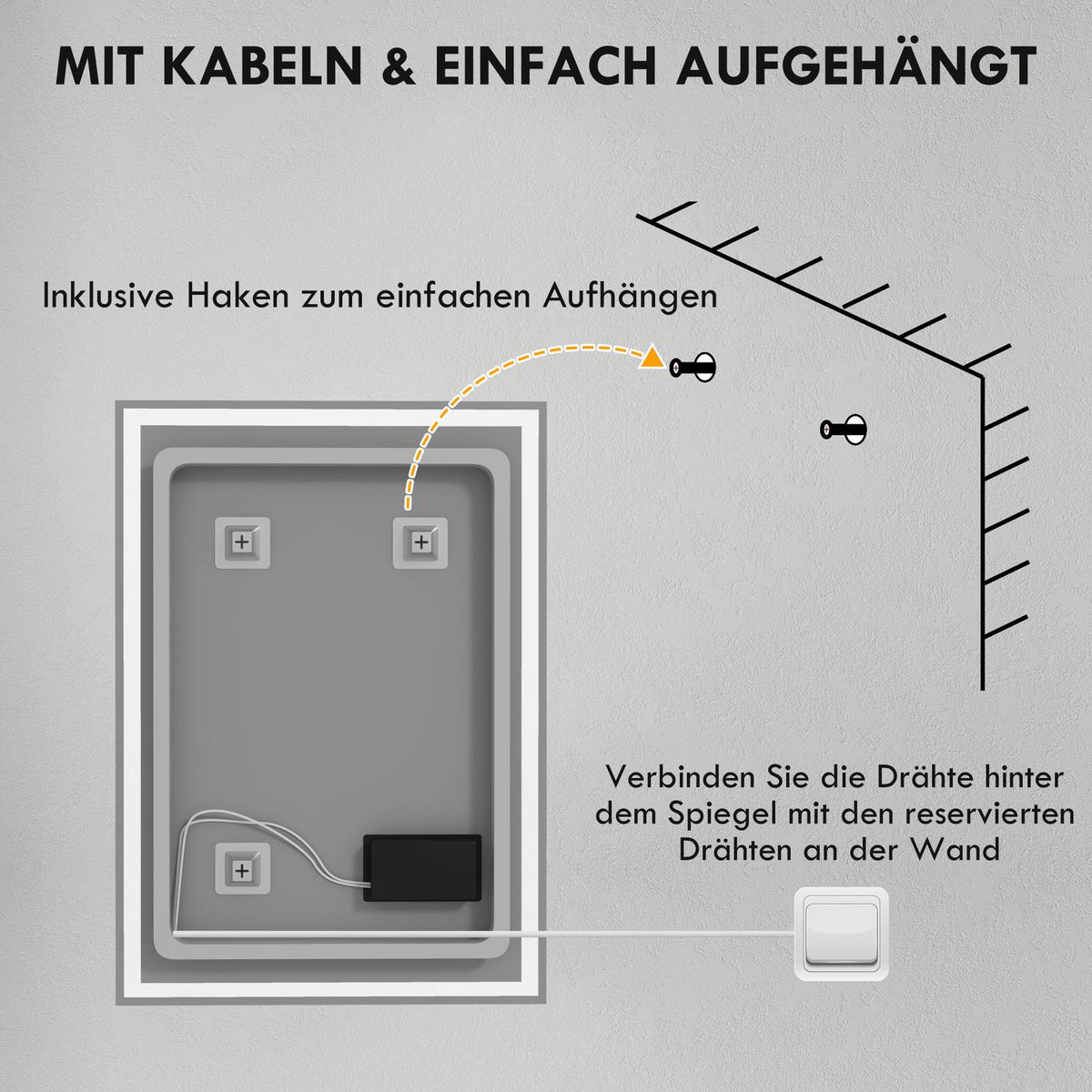 Led Bathroom Mirror Wall Mirror 80X60Cm Fog-Free Touch Switch Ip44