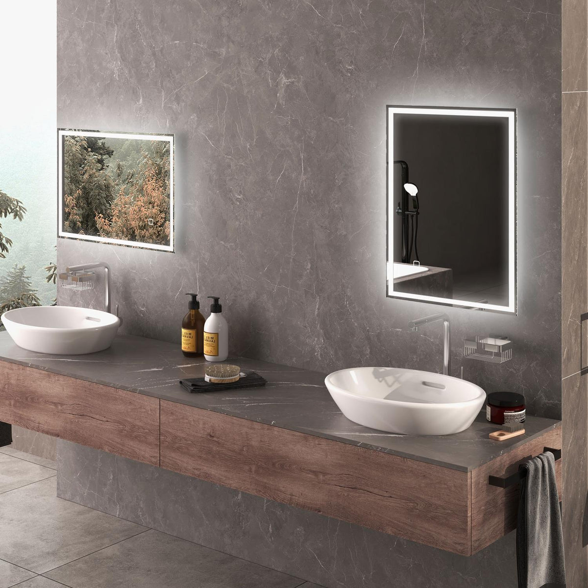 Led Bathroom Mirror Wall Mirror 80X60Cm Fog-Free Touch Switch Ip44