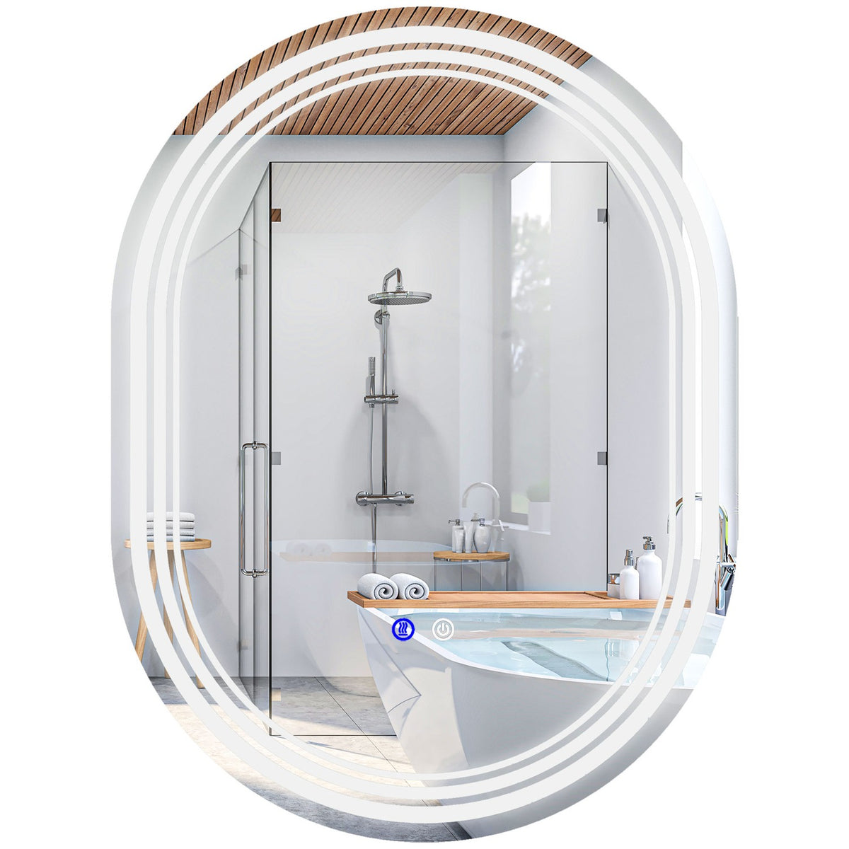 Led Bathroom Mirror With Lighting 70X50Cm Touch Switch, 3 Light Colors, Anti-Fog, Memory, Ip44, Horizontal/Vertical