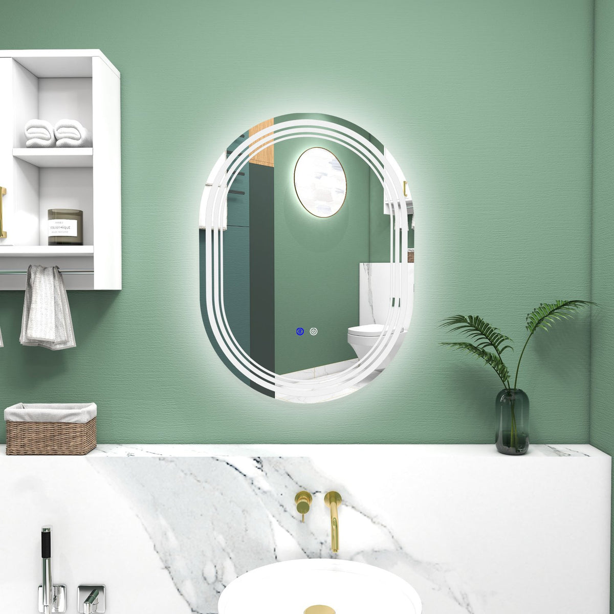 Led Bathroom Mirror With Lighting 70X50Cm Touch Switch, 3 Light Colors, Anti-Fog, Memory, Ip44, Horizontal/Vertical