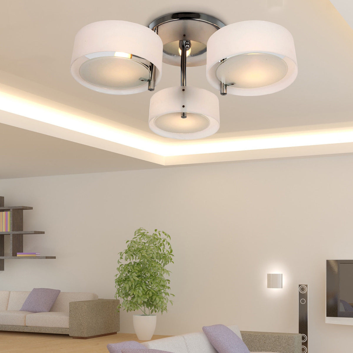 Led Ceiling Light 3-Bulb, E27 40W, Chrome Acrylic, Warm White, Ø64Xh20Cm