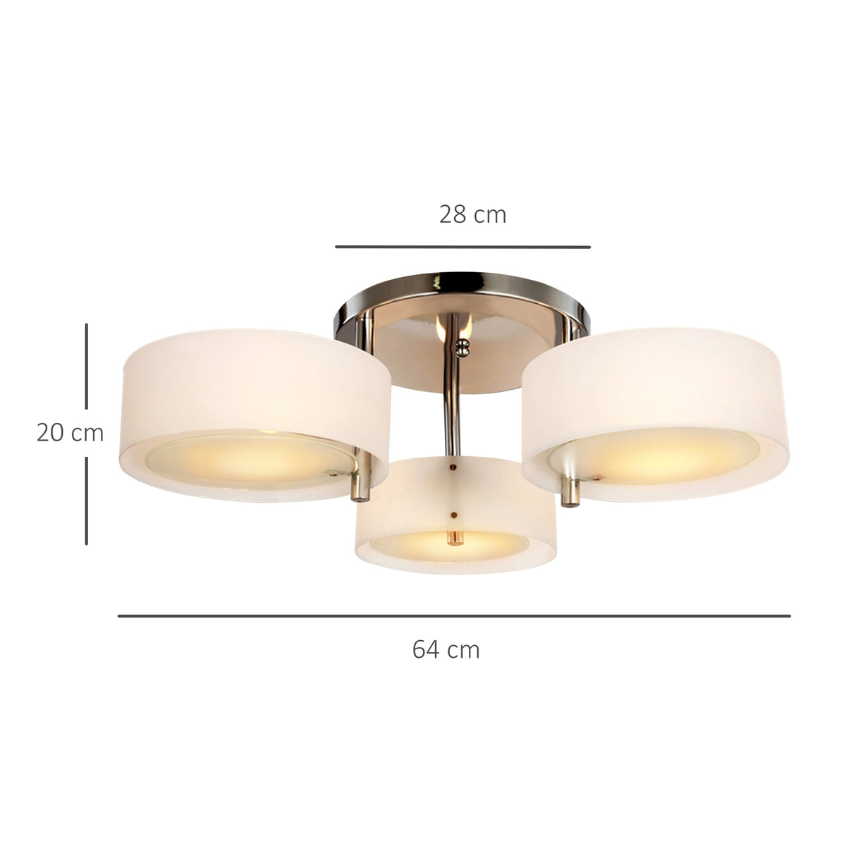 Led Ceiling Light 3-Bulb, E27 40W, Chrome Acrylic, Warm White, Ø64Xh20Cm