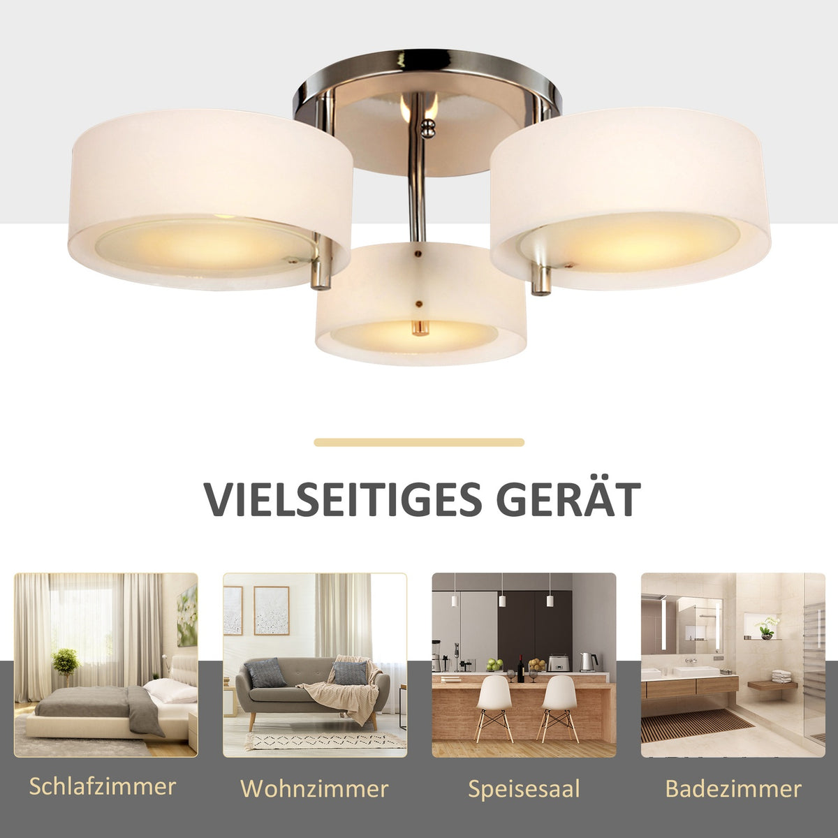 Led Ceiling Light 3-Bulb, E27 40W, Chrome Acrylic, Warm White, Ø64Xh20Cm