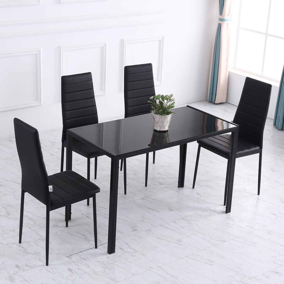 Led Dining Table Kitchen Table For 4 People Tempered Glass Metal Black 120X60X75Cm
