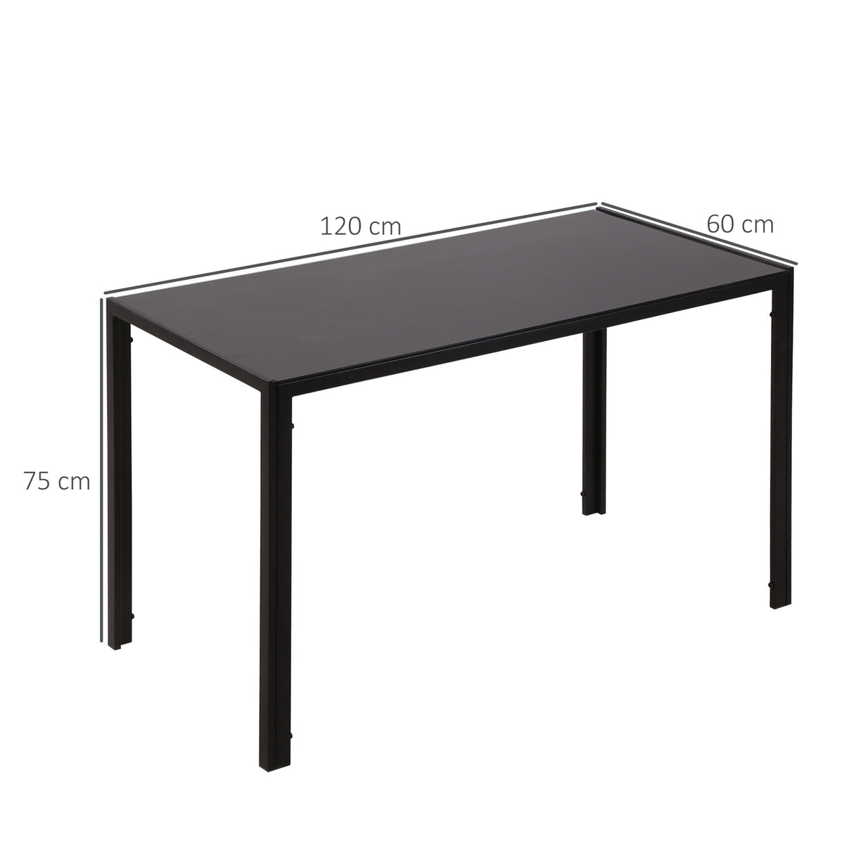 Led Dining Table Kitchen Table For 4 People Tempered Glass Metal Black 120X60X75Cm